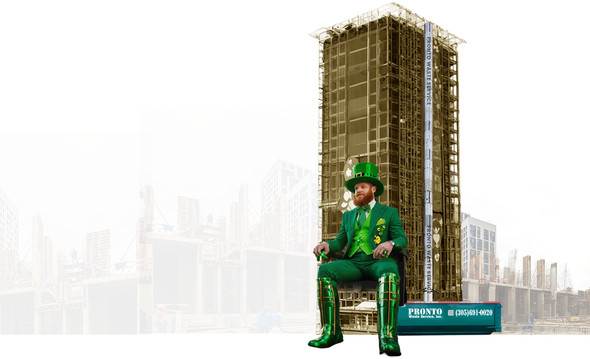 High-rise construction site with Pronto waste chute and dumpster service