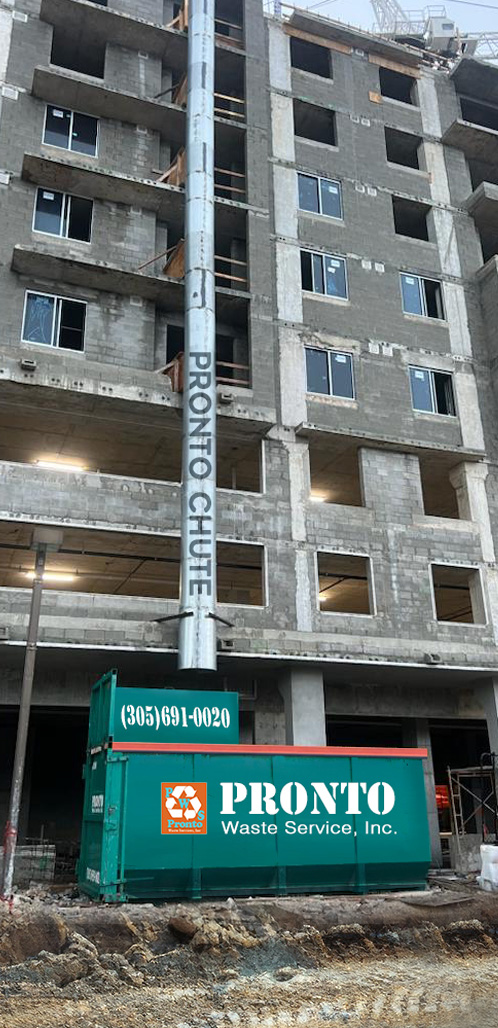 Pronto debris chute installed on a high-rise construction site
