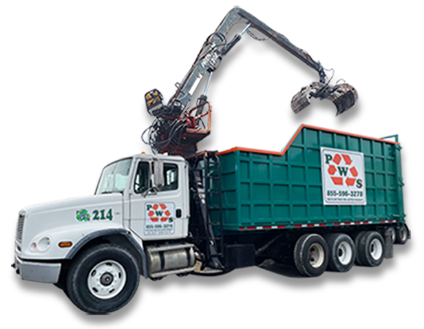 Grapple truck at a construction site